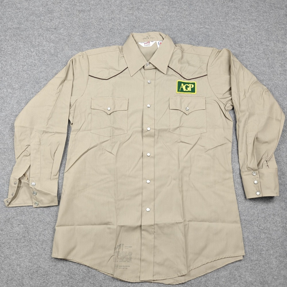Vintage Unitog Shirt Mens Medium Beige Long Sleeve Snap Western Workwear AGP